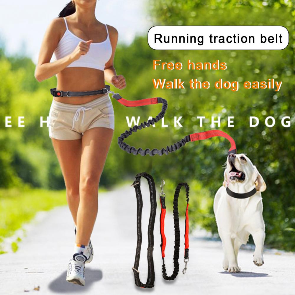 Jogging Pet Traction Leash Hands Free with Adjustable Hip Belt Long Reflective Traction Rope